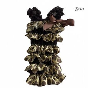 Baby Girl Brown&Gold Giraffe Print Ruffle Boho Infant Romper-Size 6-9 Mths